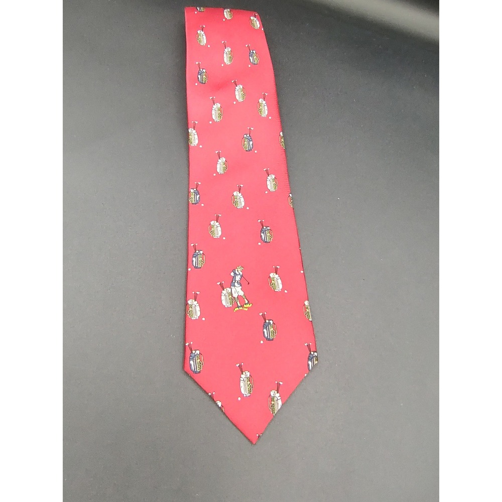 Spencer Lowe Mens Red Silk Golf Bag Golfer Novelty Print Silk Necktie USA Made